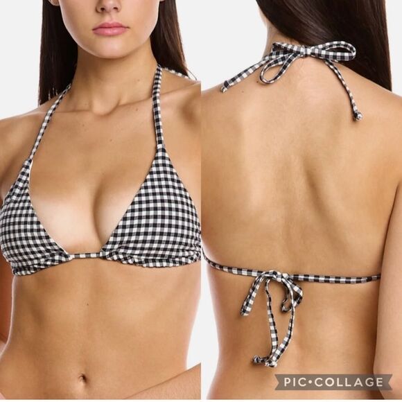 Andie Other - Andie Swim Black Plaid The String Bikini Top NWT